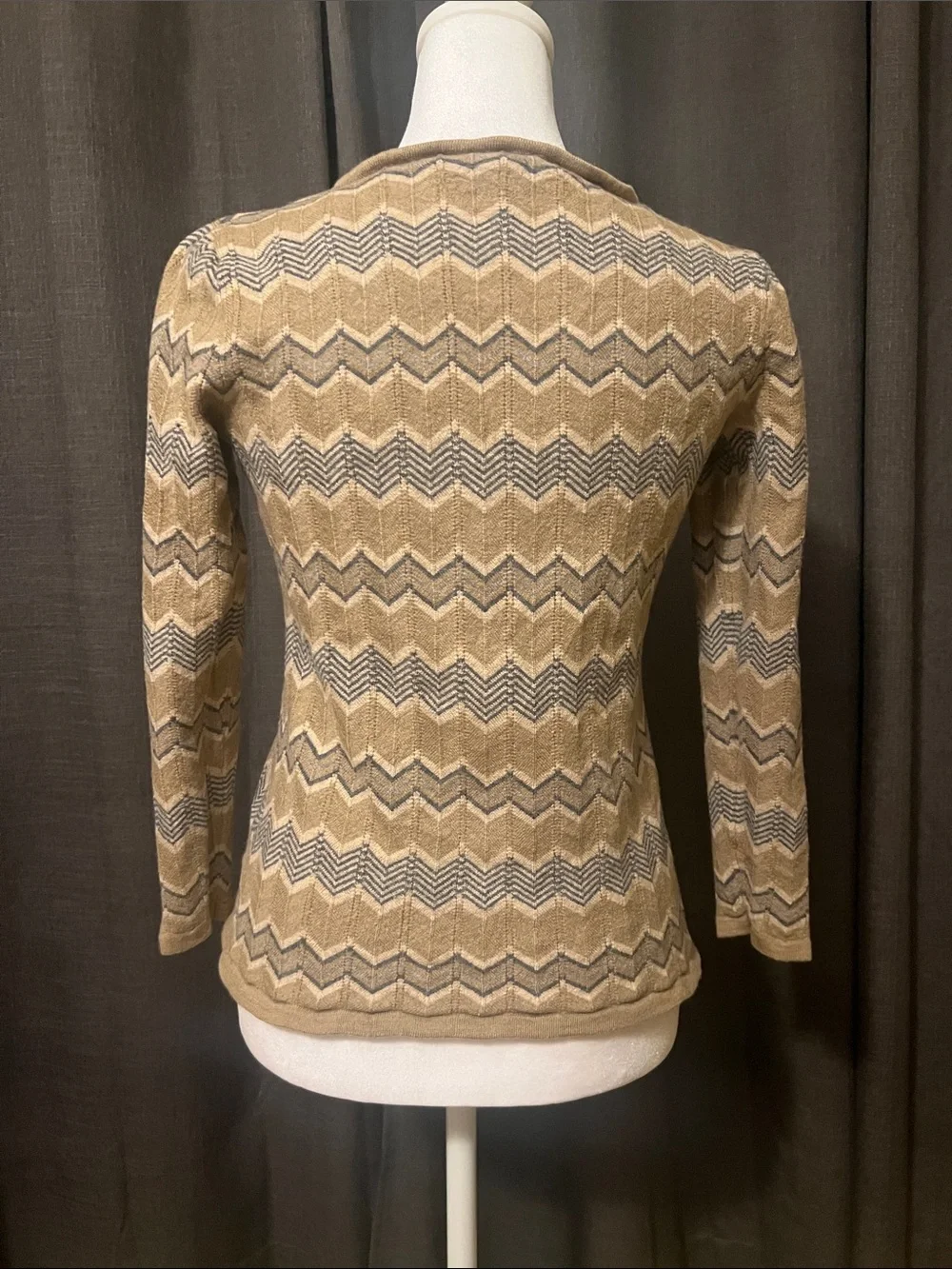 Pendleton Merino Wool Chevron Sweater Beige Taupe Gray Zig Zag M - FITS LIKE XS